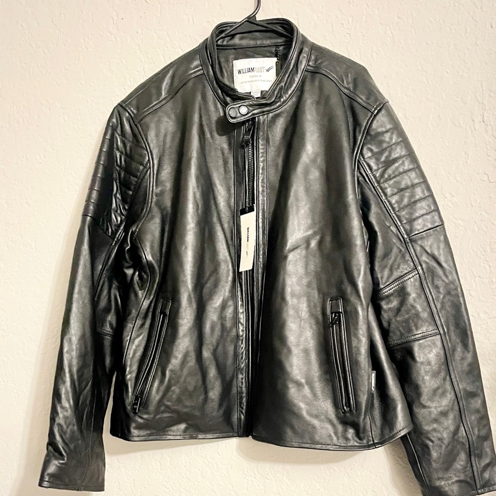 William Rast Men’s Genuine Leather Moto Jacket Black Quilted Biker XL NWT